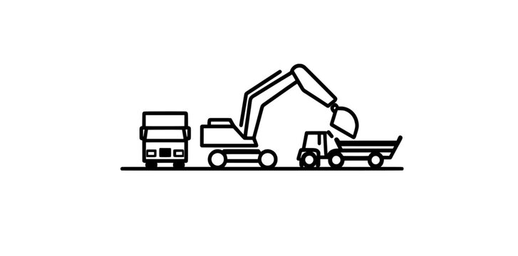 black construction vehicles loading, unloading clip art preview