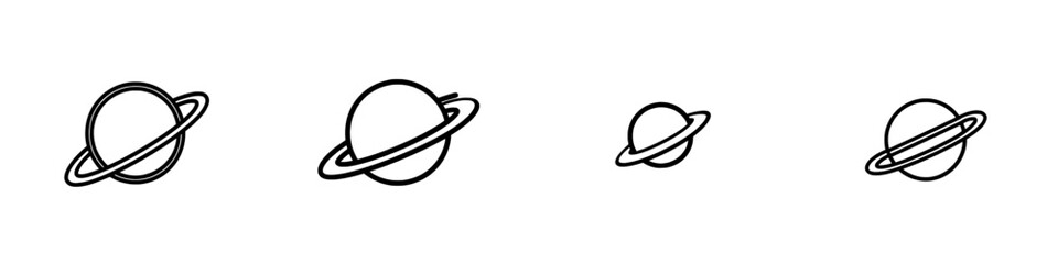 A black and white icon featuring a globe accompanied by an orbit ring represents global connection and technology © Andrei