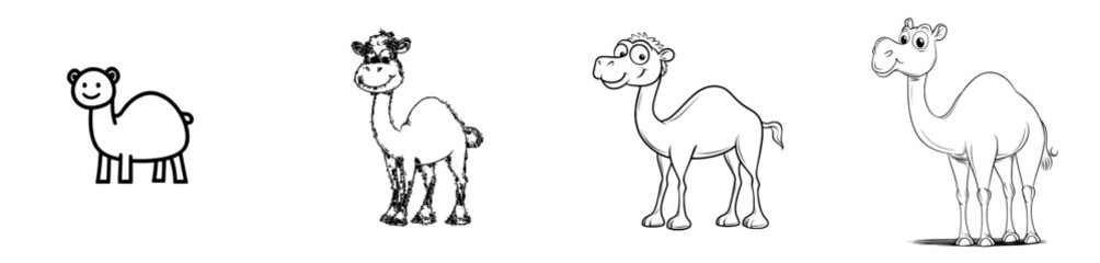 A modern illustration of a unique camel logo icon in line art style with a bold and creative outline