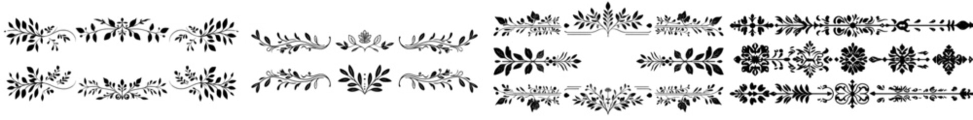 Collection of antique-style decorative lines, including text dividers, line borders, and separators, along with vintage borders, dividers, and underline elements, all presented in a modern