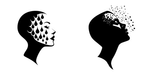 A shower icon is depicted with water droplets in a bathroom, all isolated on transparent