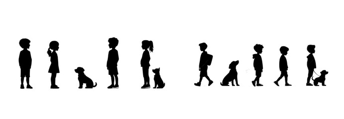 Illustration of a modern silhouette featuring a black child with a dog