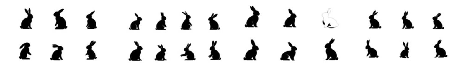 Easter bunny silhouettes, a rabbit clip art set, isolated decorative elements perfect for the holidays. Silhouettes of bunnies