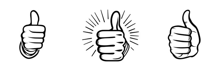 Illustration of a line art thumbs up icon on a transparent background