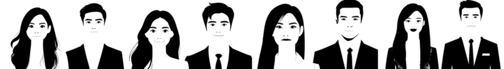 The terms modern icons refer to people, specifically two minimalist avatars without faces, representing a woman and a man