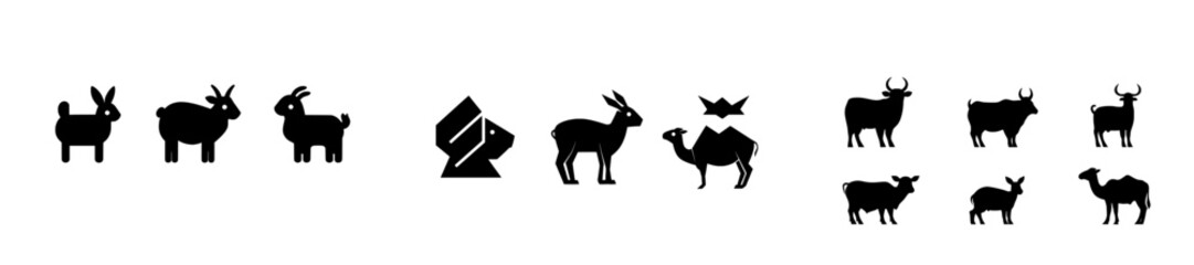 Bundle of modern silhouette art illustrations featuring domestic animals