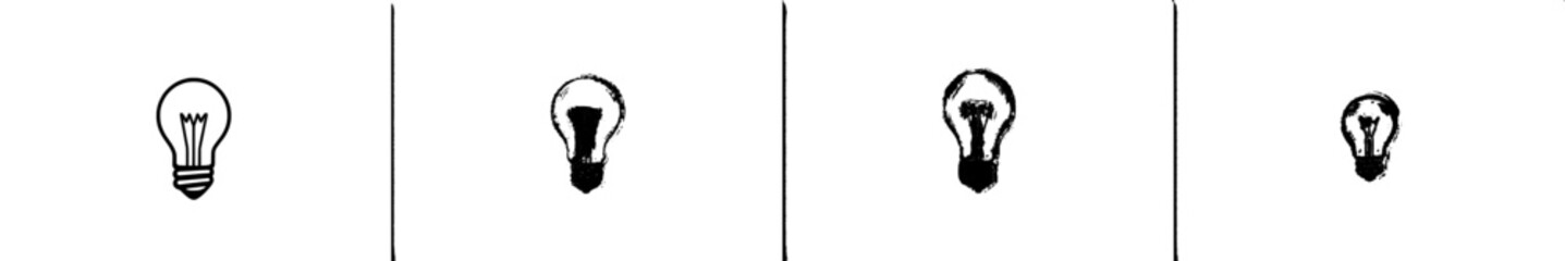 Icon design featuring a minimalist light bulb silhouette with rays