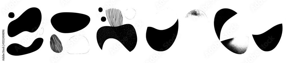 Poster a set of hand-drawn, irregularly shaped round and wavy forms with grain texture in pastel colors off