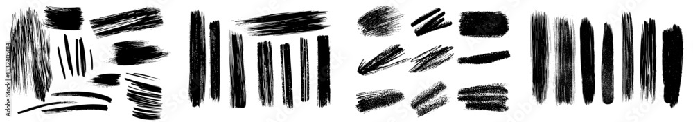 Poster a collection of red textured horizontal brushstrokes, characterized by rough and uneven lines with v