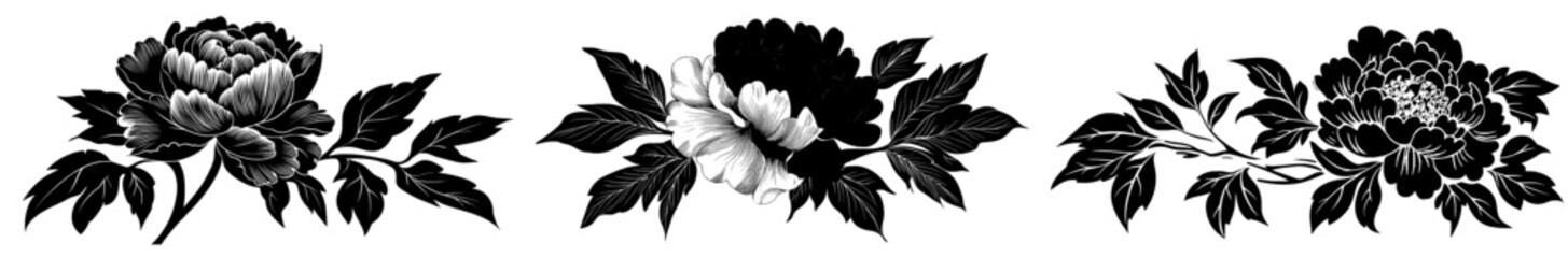 Floral botanical black line art is used to create a beautiful hand drawn wreath of flowers and leaves, perfect for modern wedding invitations, save the date cards, and flower shop designs