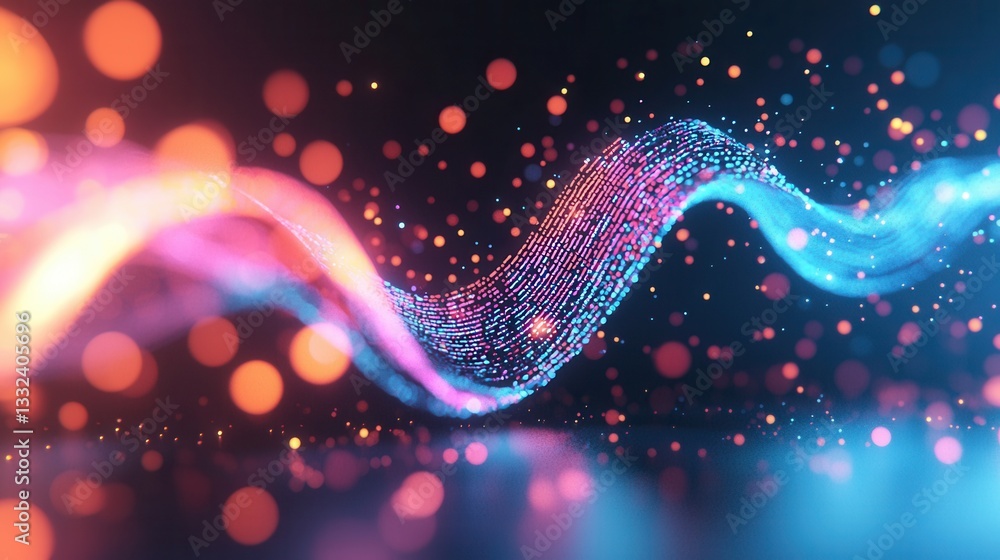 Poster captivating abstract composition featuring a dynamic colorful sound wave visualization with mesmeriz