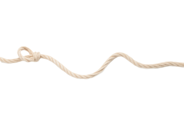 Twisted White Rope with a Single Knot on Isolated White Background