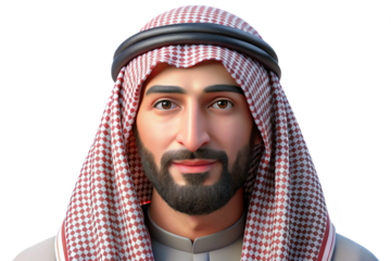 A Realistic 3D Render of a Man Wearing Traditional Arab Clothing