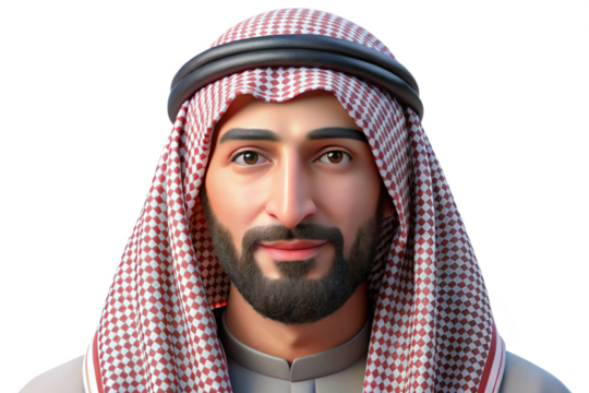A Realistic 3D Render of a Man Wearing Traditional Arab Clothing