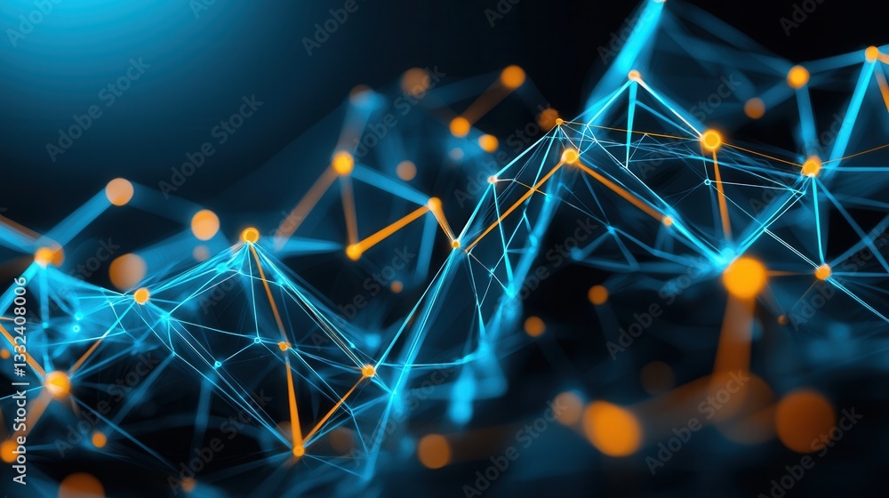 Poster bright and dynamic cyberspace tunnel filled with a mesmerizing network of neon colored data points c