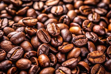 Fototapeta premium Top View Scattered Coffee Beans Isolated White Background - Text Space, Low Light Photography