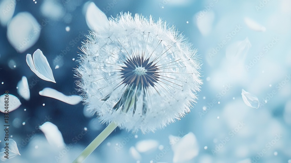 Aufkleber a close up view of a delicate dandelion puff in full bloom its ethereal white seeds floating on a se
