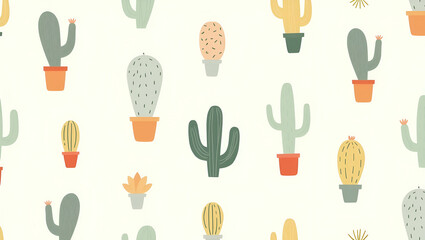 Minimalist cactus seamless tile pattern with abstract cactus shapes and soft pastel hues ideal for modern offices concept as Abstract cactus shapes and soft pastel hues create minimalist seamless tile
