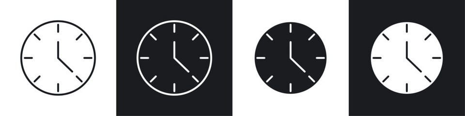 Clock face icon symbol collection on white background.