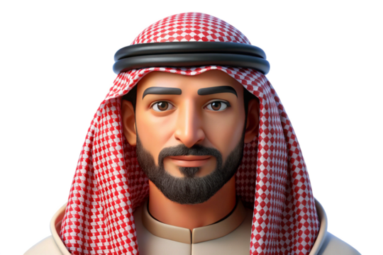 3D Render of a Man Wearing Traditional Arab Clothing a Keffiyeh and Thobe