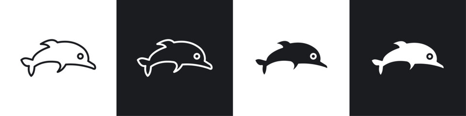 Dolphin icon symbol collection on white background.