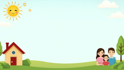 Flat International Day of Families border frame with family house and smiling sun copy space for text concept as Cheerful border showing a family house and smiling sun symbolizing warmth and happiness