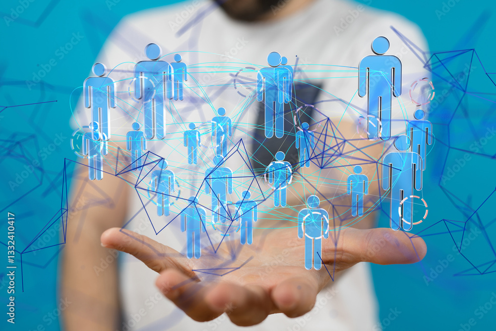 Poster Global network. Blockchain. 3D illustration. Neural networks and artificial intelligence. Abstract  - neural network exposure digital