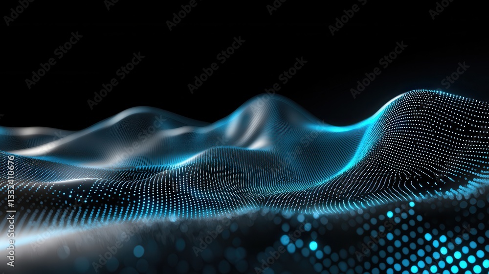 Poster captivating abstract composition featuring a dark moody digital landscape with a dynamic grid of und