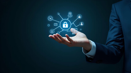 Hand Holding Holographic Incident Management Device: Visualizing Risk Assessment, Data Analysis, and Problem Resolution Icons for Effective Business Issue Management in Stock Photo Concept