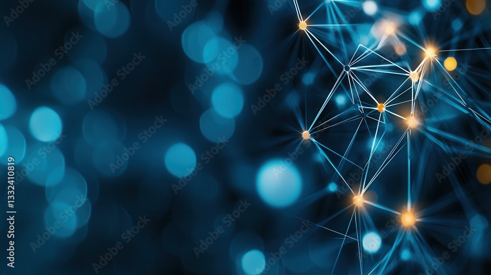 Poster a striking dark blue abstract background featuring a complex interconnected digital grid structure w