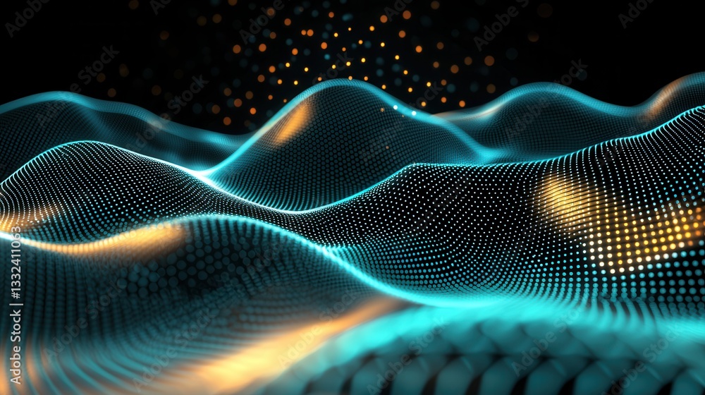 Poster vibrant and dynamic digital network abstract background with glowing neon lines curves and particles