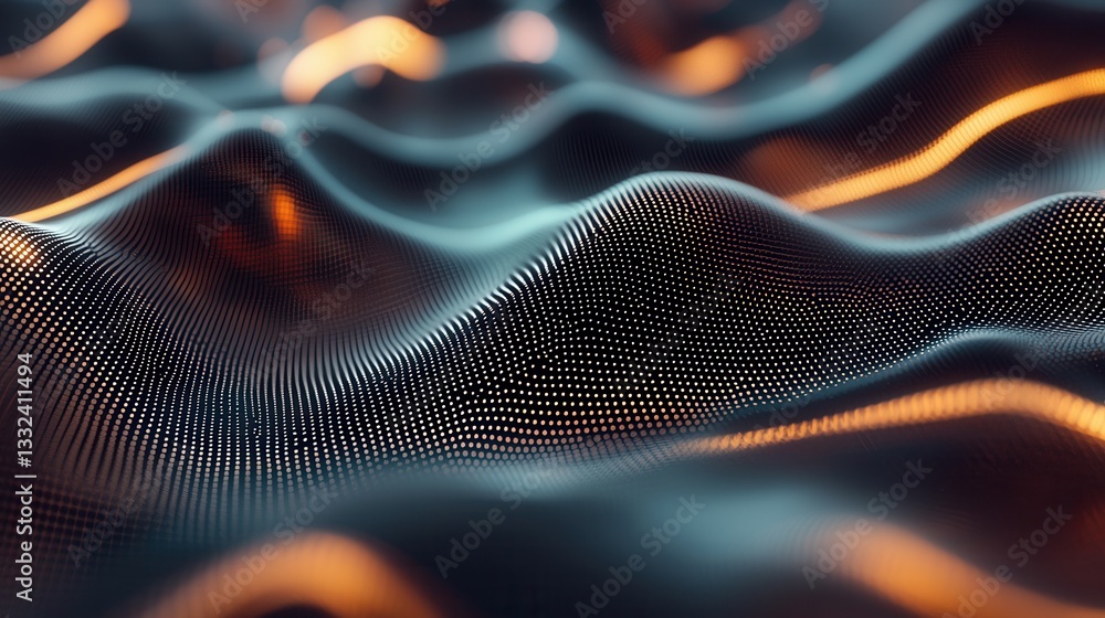 Poster a complex dynamic abstract composition featuring a grid like network structure with flowing organic 