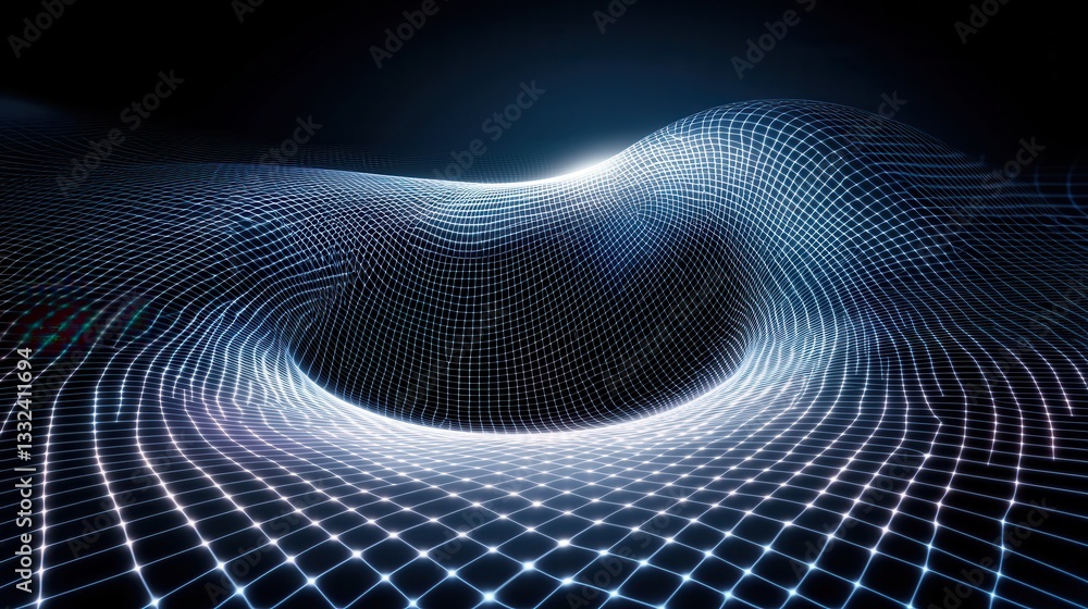Poster a dynamic futuristic composition of interconnected grid like waves creating a glowing luminous abstr
