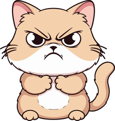 Chubby Cute Cartoon Cat Looking Angry