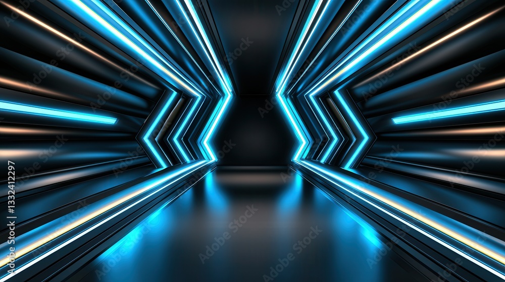 Poster sleek and dynamic futuristic interior with a network of bright blue lines and geometric patterns cre