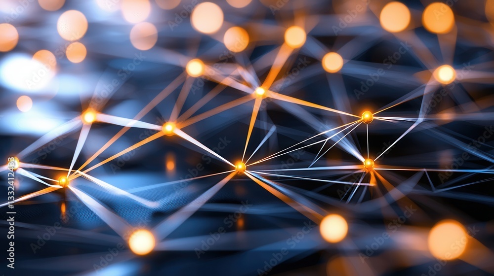 Fototapete A dynamic interconnected grid of luminous lines and points representing the complexity and potential of digital networks and communication systems