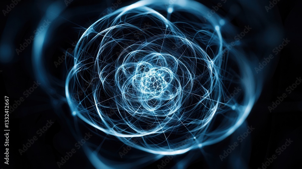 Poster this digital abstract image depicts a complex intricate network of glowing interconnected lines and 