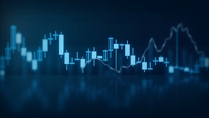 Flat View of Stock Market Expansion: Business Investment & Data Analysis with Digital Financial Charts, Graphs, and Indicators on a Dark Blue Blurred Background - A Cute Vector Illustration