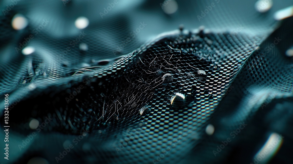 Poster a dark blue abstract digital background featuring a complex layered network grid pattern with interc
