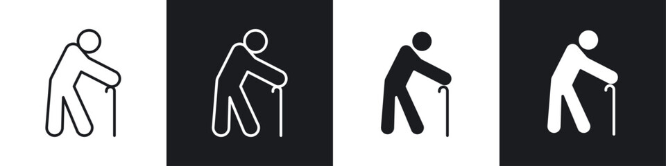 Person walking with cane icon symbol collection on white background.