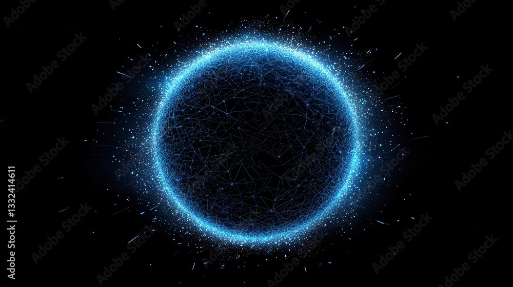 Poster a mesmerizing pulsating sphere of radiant blue energy constructed from intricate digital elements ag