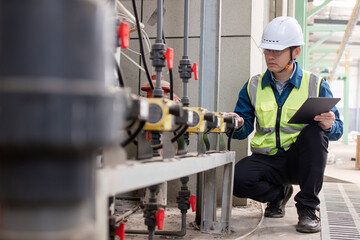 asian engineer working with digital tablet in factory
