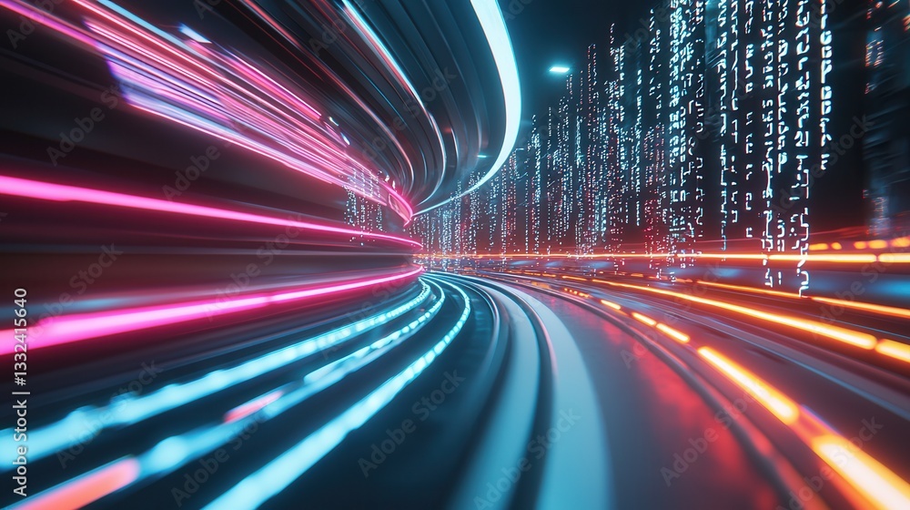 Aufkleber high speed digital abstract background with luminous colorful motion trails that convey a sense of t