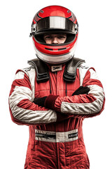 Isolated Racing Driver in Red Suit