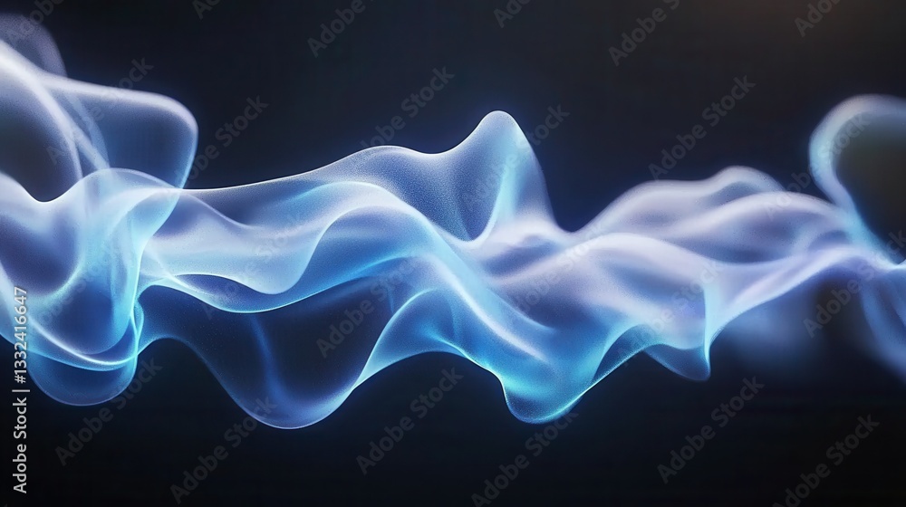 Poster captivating digital abstract of undulating luminous waves of glowing blue light creating a visionary