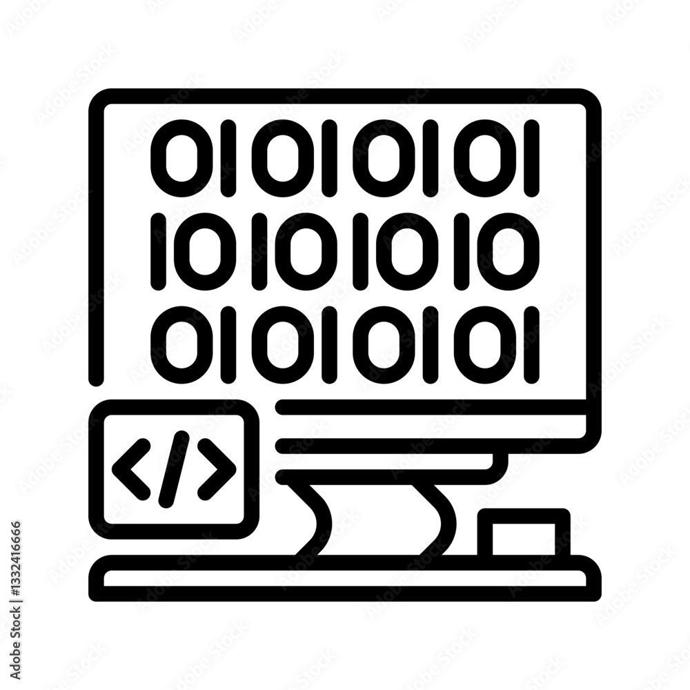 Poster dekstop computer with code line icon. universal creative premium symbol. vector sign icon logo templ