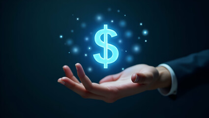 A Hand Showcasing Holographic Investment Strategies for 2026: Visualizing Future Financial Trends Against a Minimalist Background in Stock Photography