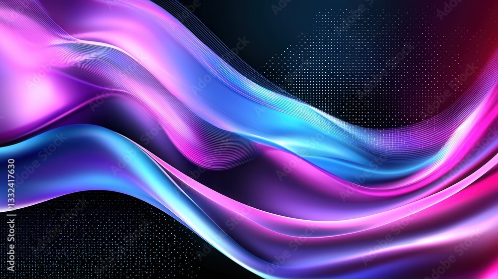 Poster a captivating digital backdrop featuring dynamic undulating waves of vibrant neon pink and blue hues