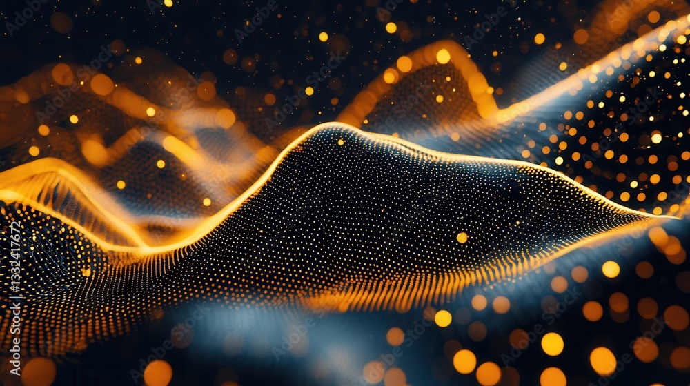 Poster a futuristic visualization of a digital data wave showcasing the interconnected nature of neural net
