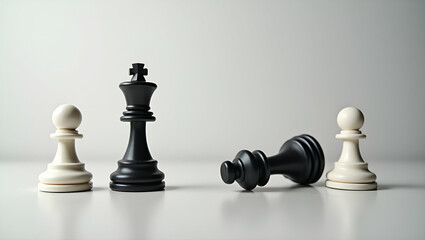 Watercolor Illustration of a Minimalist Chessboard with One Side Toppled: Symbolizing Strategic Missteps in Economic Strategy - Stock Photo Concept with Empty Space